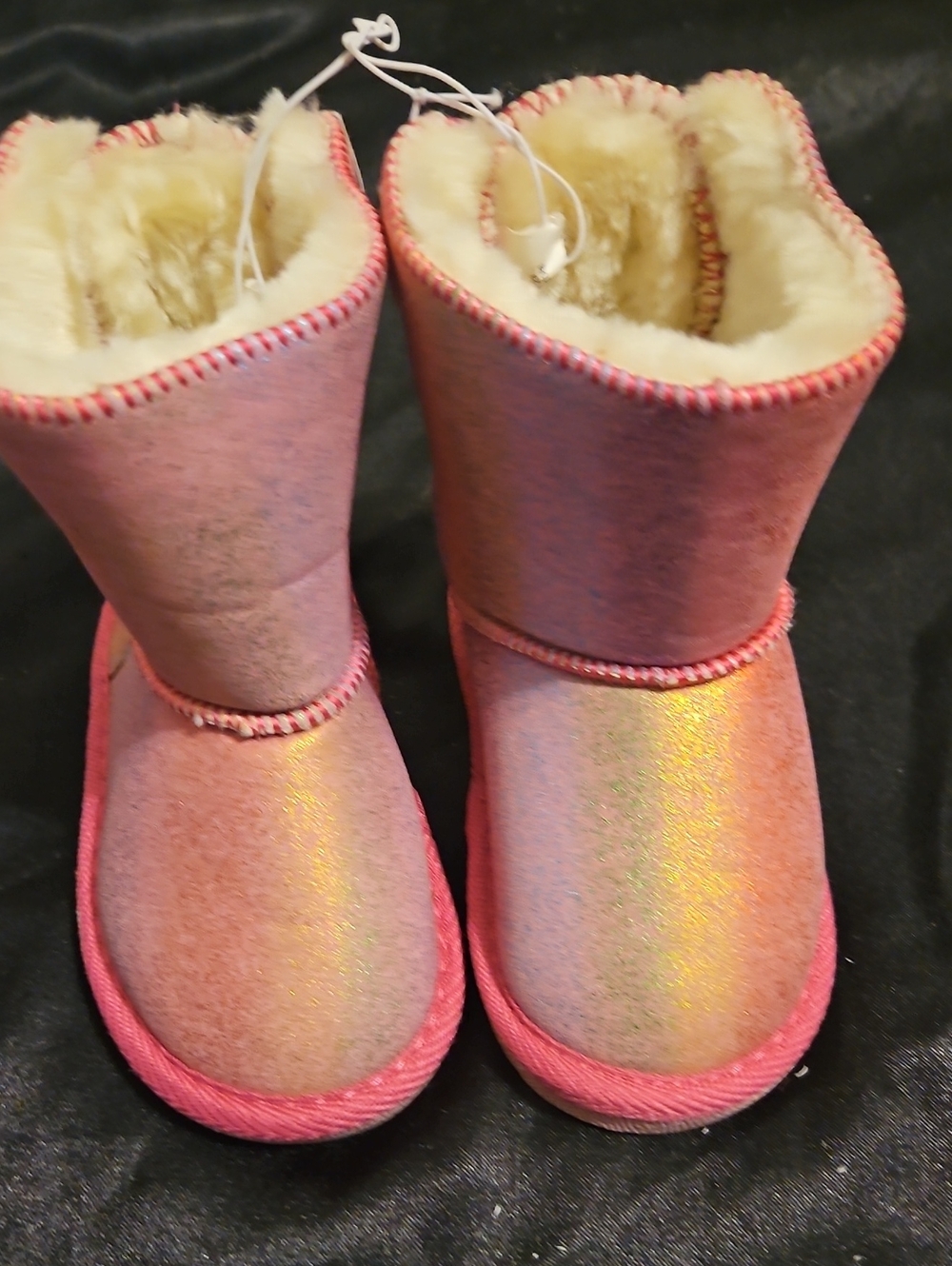 Girls Pink Shimmer Faux-Shearling Winter Boots